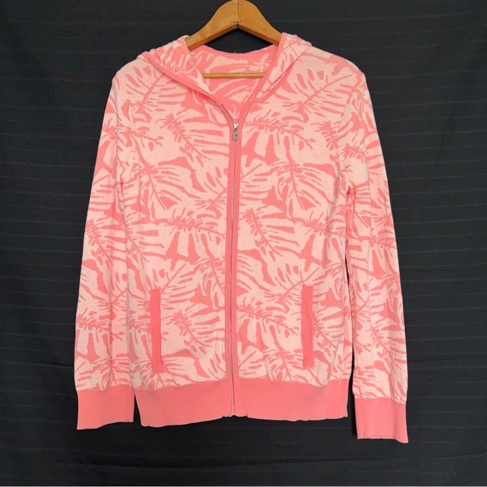 Tommy Bahama pink tropical knit long sleeve full zip hoodie sweater womens sz XS
